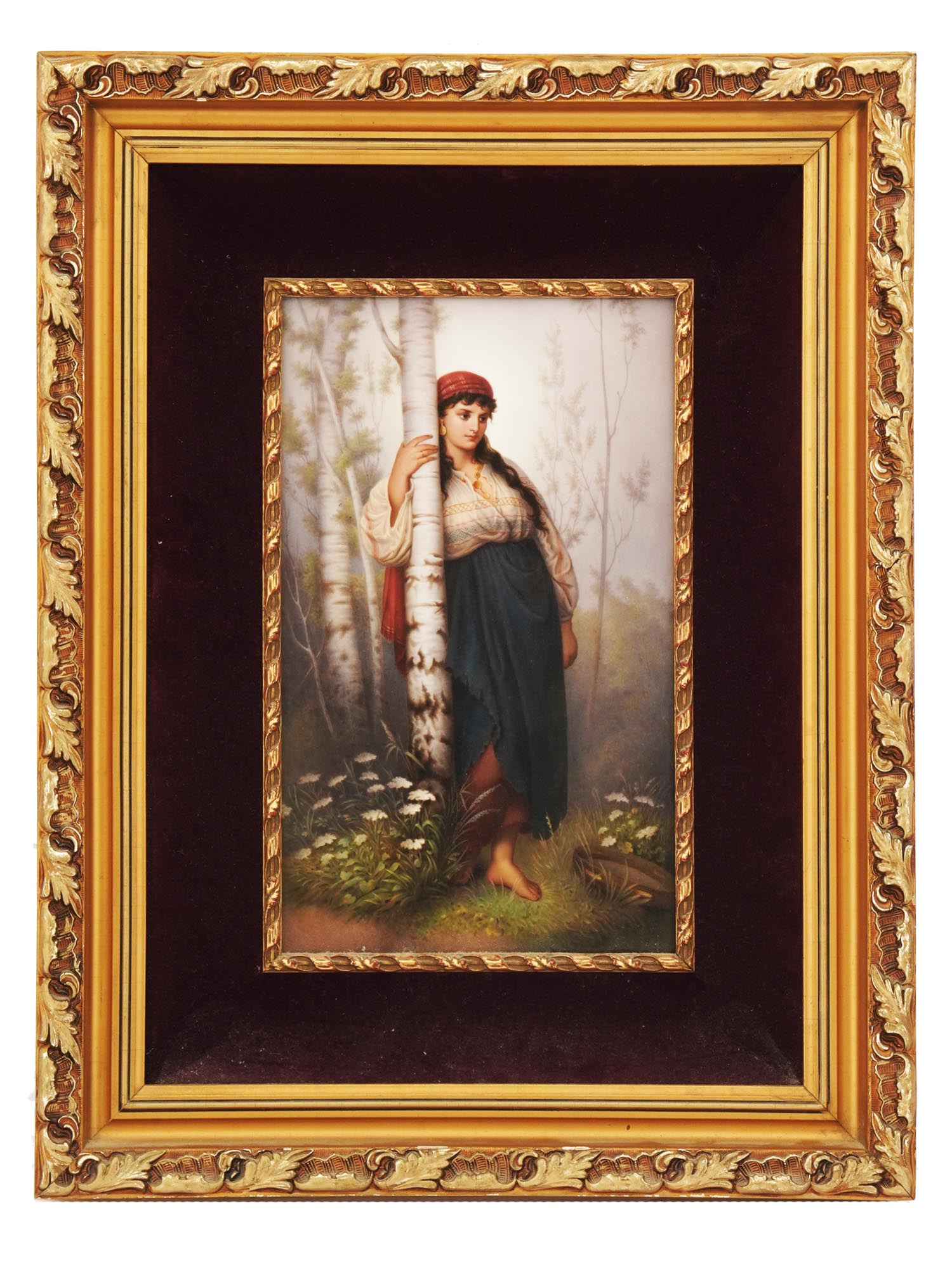 ANTIQUE GERMAN KPM PORCELAIN PLAQUE GYPSY, C 1880 PIC-0